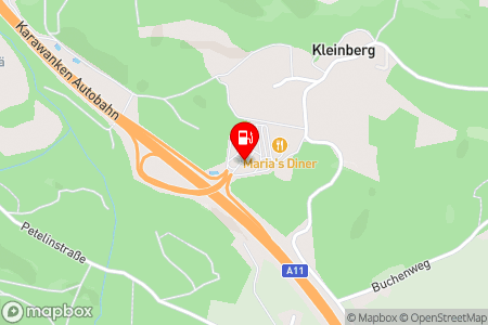 Strassenkarte mit der Position der Tankstelle, Maurer - A11 Karawankenautobahn  in 9232 Rosegg