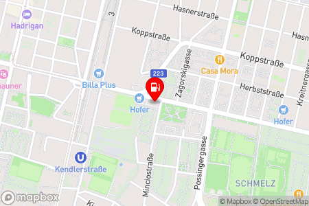 Strassenkarte mit der Position der Tankstelle, OMV - Wien Gablenzgasse 109 in 1150 Wien