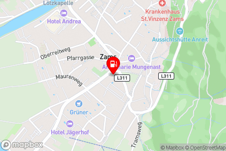 Strassenkarte mit der Position der Tankstelle, ENI in 6511 Zams