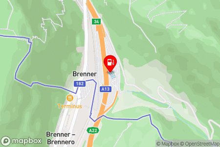 Strassenkarte mit der Position der Tankstelle, OMV - Gries am Brenner Autobahn A13 (Brenner Autobahn) 256 in 6156 Gries am Brenner