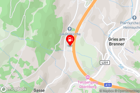 Strassenkarte mit der Position der Tankstelle, BP in 6156 Gries Am Brenner
